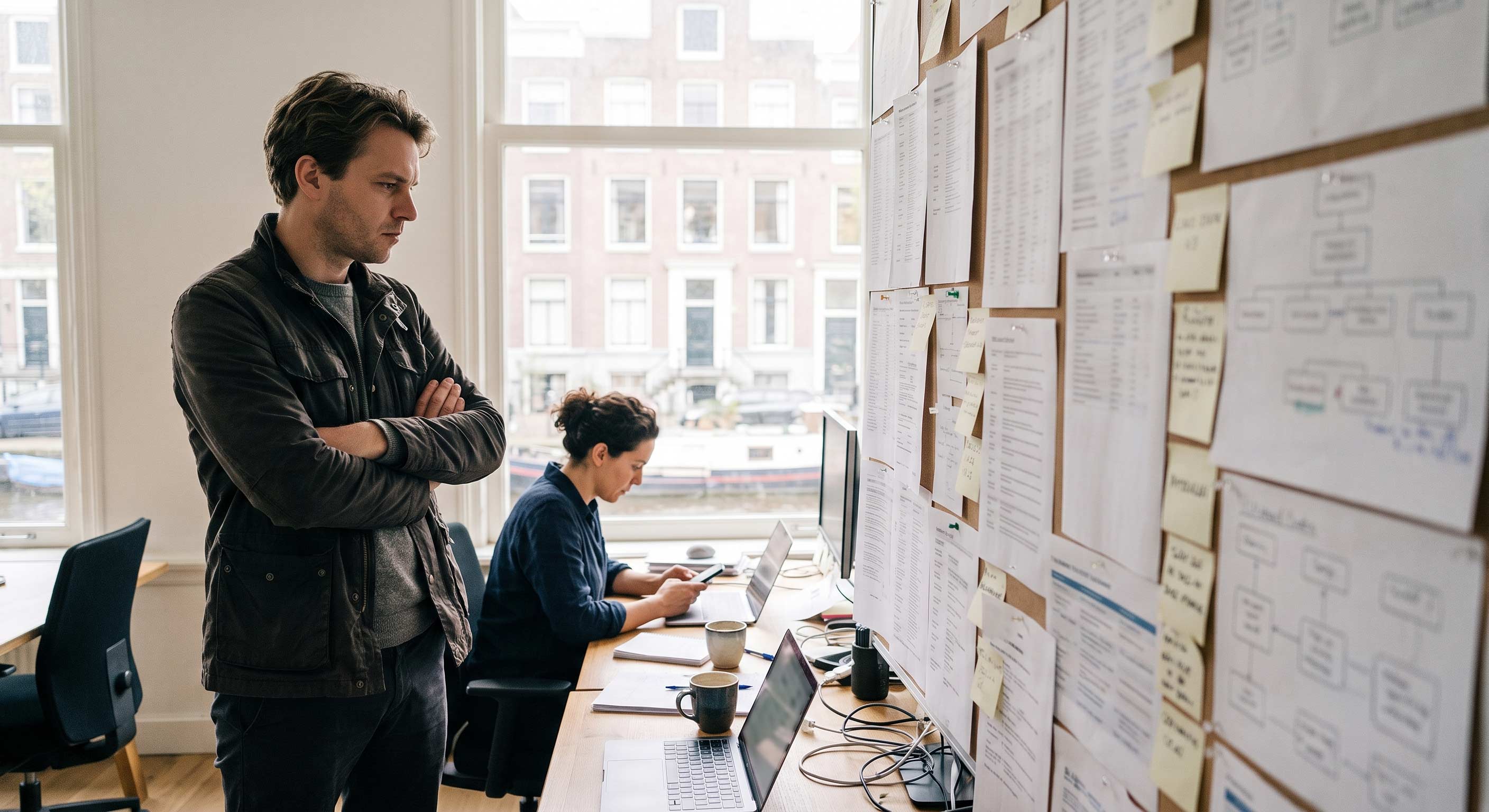 An agency operator at a wall of delivered leads that are not moving to a close.